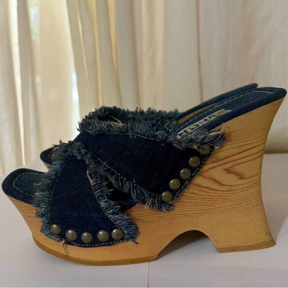 Splash Funky Chunk Denim Vintage Y2K Wedge Heels size 6.5